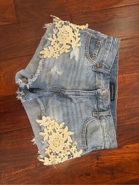 Aeropostale Light Blue Denim Shorts with Cream Lace crochet